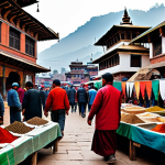 **

"A bustling Kathmandu marketplace, filled with vibrant colors and traditionally dressed Nepali people. A vendor in modest clothing sells spices and textiles. Background shows ancient temples and prayer flags.  Safe for work, appropriate content, fully clothed, professional photography, perfect anatomy, natural proportions, family-friendly."

**