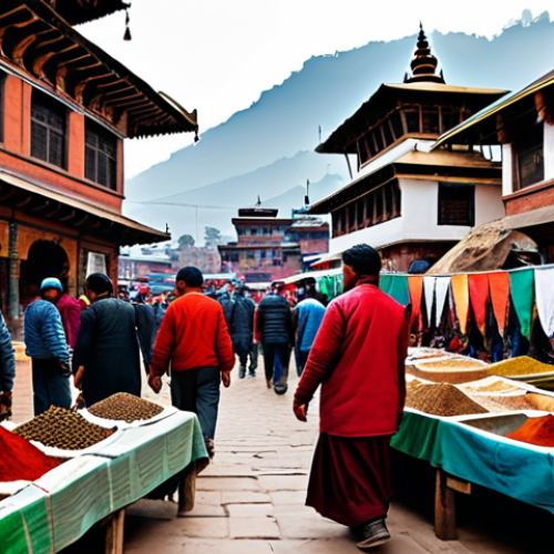 **

"A bustling Kathmandu marketplace, filled with vibrant colors and traditionally dressed Nepali people. A vendor in modest clothing sells spices and textiles. Background shows ancient temples and prayer flags.  Safe for work, appropriate content, fully clothed, professional photography, perfect anatomy, natural proportions, family-friendly."

**